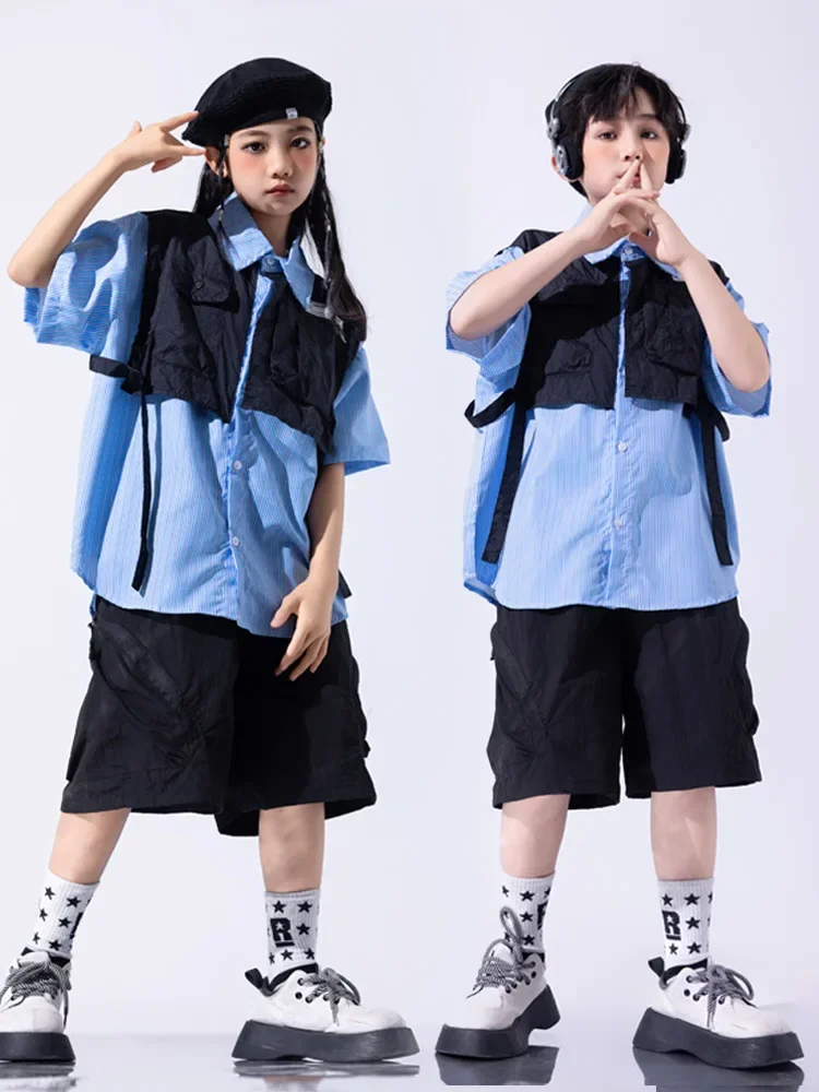 طقم ملابس تنكرية قصيرة سوداء مكونة من قطعتين للفتيات والأطفال ملابس رقص الجاز للأولاد ملابس الهيب هوب