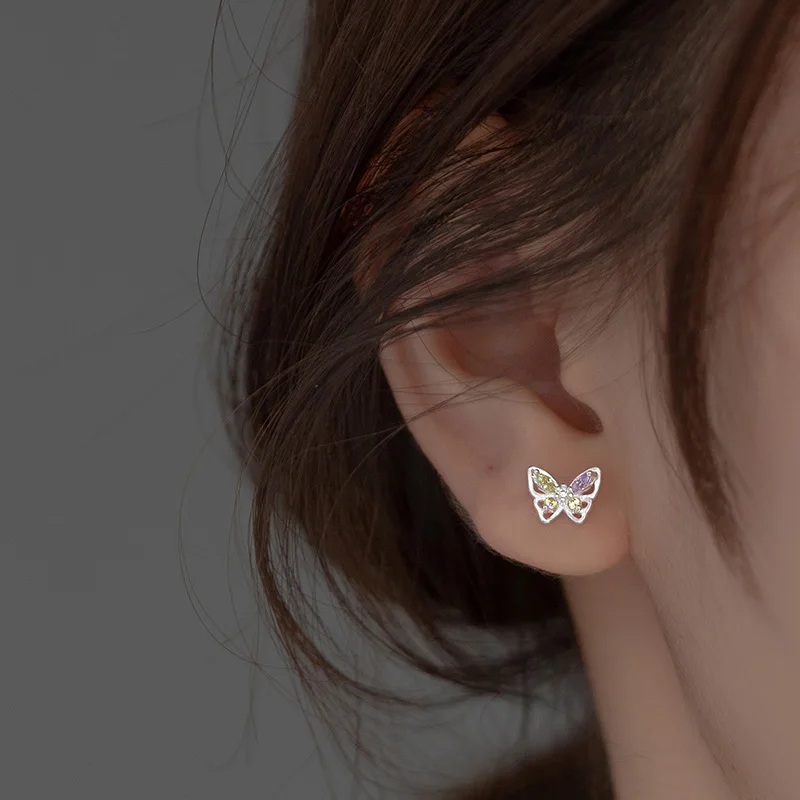 TrustDavis Real 925 Sterling Silver 2024 Colour Shiny CZ Butterfly Stud Earrings For Daughter Girls Fine 925 Jewelry Gift DG0037