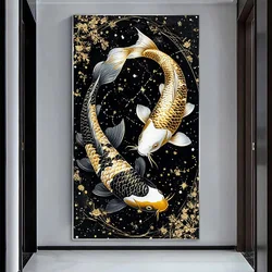 5D Fantasy Black Gold Koi Fish Diamond Painting DIY Full Round Square Diamond Mosaic Embroidery Kit Rhinestone Home Decoration
