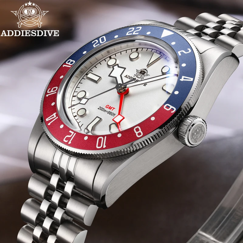 ADDIESDIVE GMT Quartz Watches Stainless Steel BGW9 Super Luminous Luxury Men Watch 20Bar Waterproof Diving Watch Reloj hombre