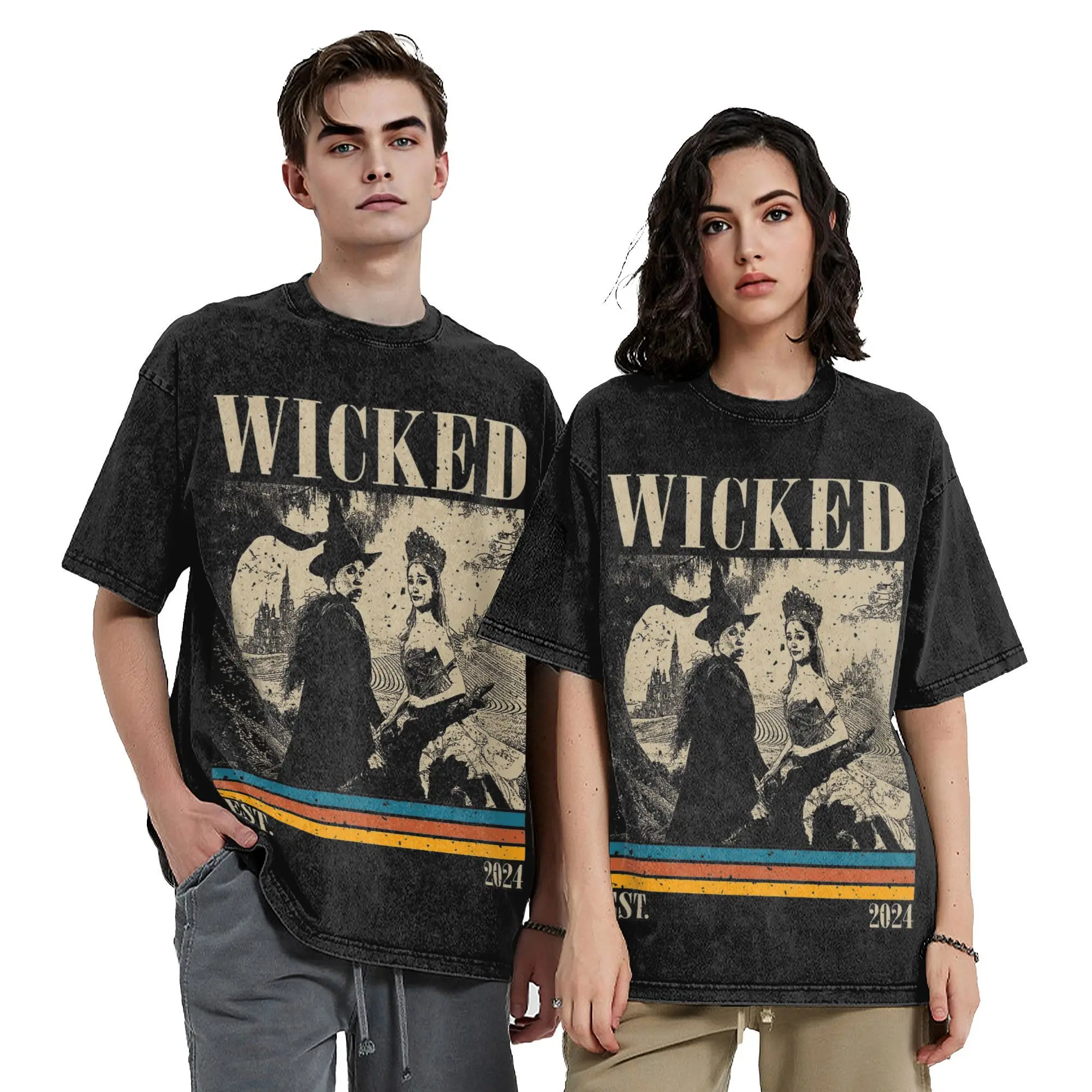 Men Women Wased T-shirts Wicked Musical Movie 2024 Print Shirt Outfit Oversize Glinda and Elphaba  Tee Shirts