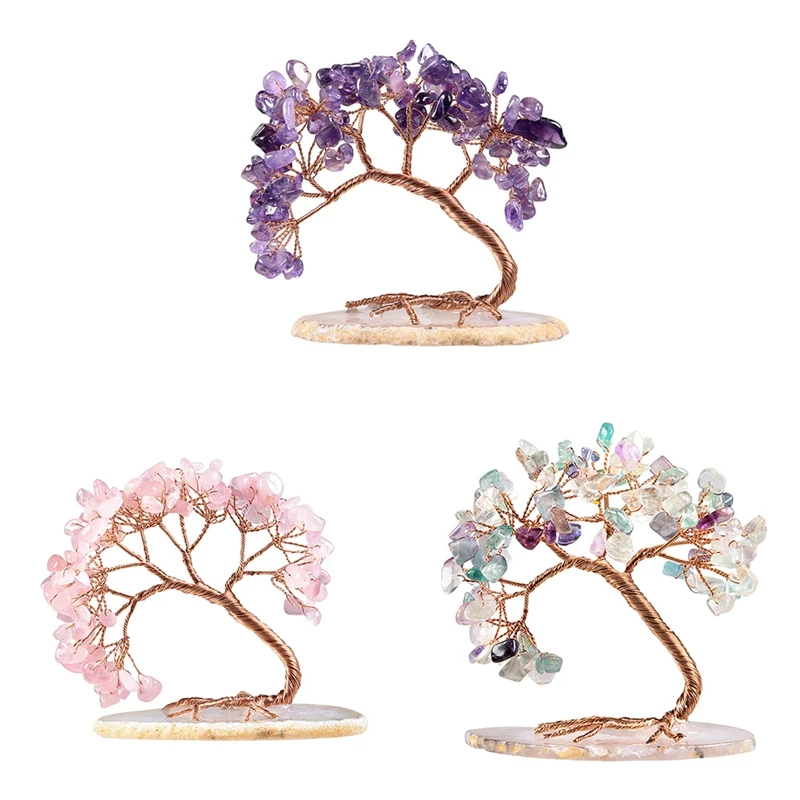 Natural Seven Chakra Crystal Gravels Crystal Money Tree With Agate Base Healing Stone Lucky Tree Home Decoration B Durable