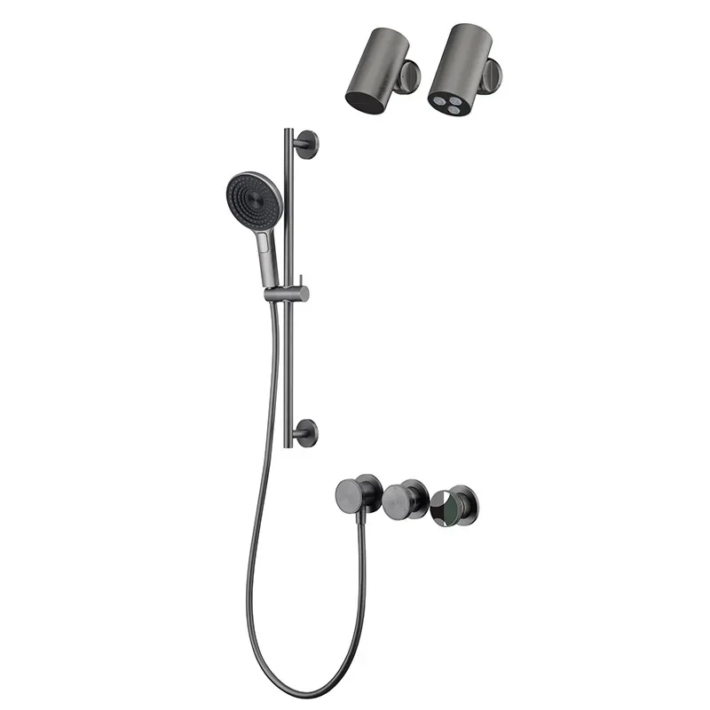 

All-copper wall-mounted concealed shower set, bathroom toilet gun gray hot and cold shower head
