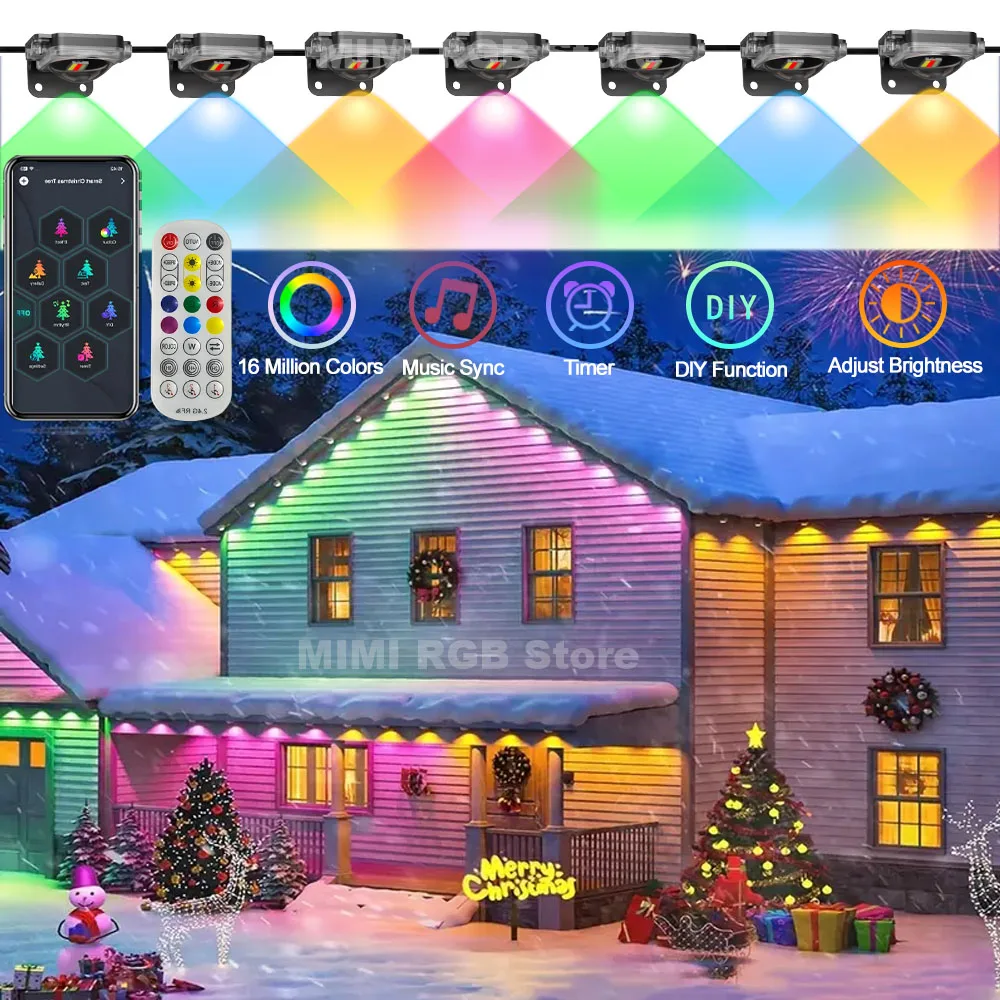 60 متر أضواء خارجية دائمة 120 المصابيح عيد الميلاد سلسلة أضواء IP67 مقاوم للماء الطنف ضوء مع أليكسا وجوجل لديكور الهالوين
