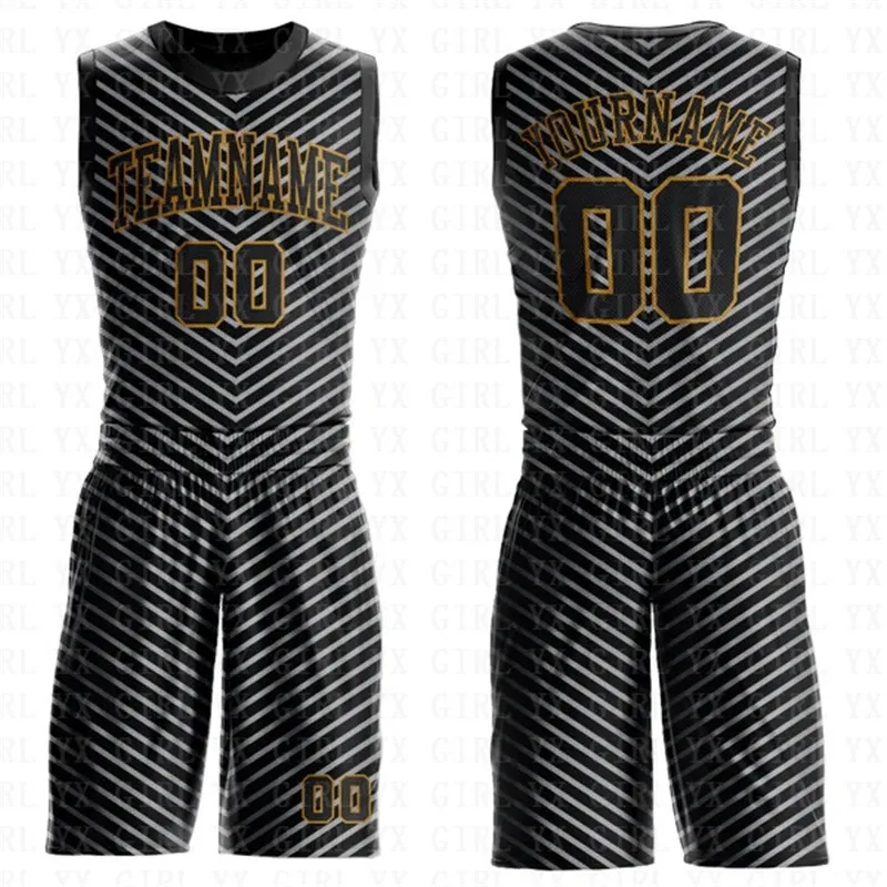 Custom Black White-Silver Gray Round Neck Sublimation Basketball Suit Jersey 3D Printed Tank Tops And Shorts Personlized Team