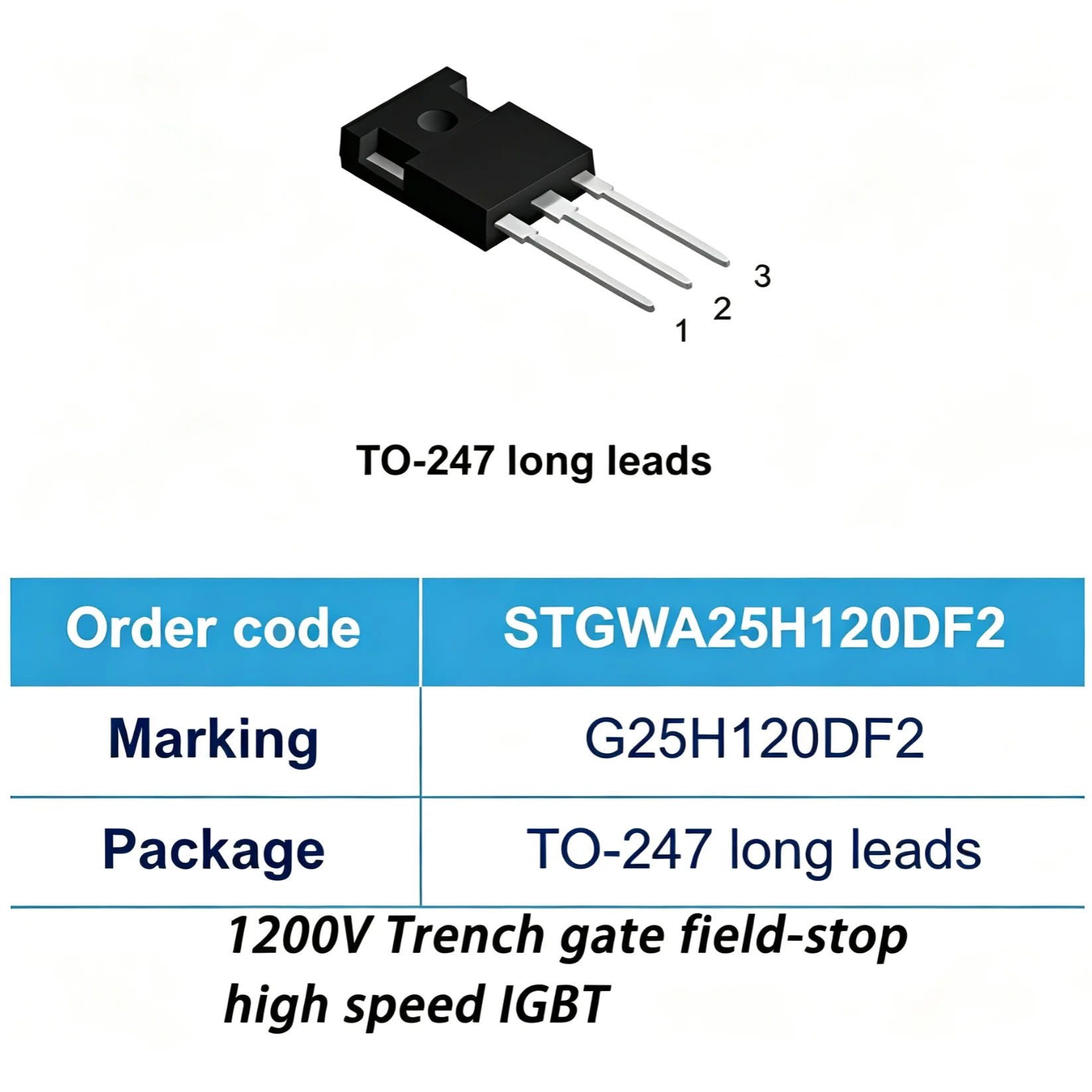 1PCS STGWA25H120DF2 Marking G25H120DF2 TO-247 1200V 1.2KV 25A 50A 100A 375W NEW Original Trench gate field-stop IGBT Transistor