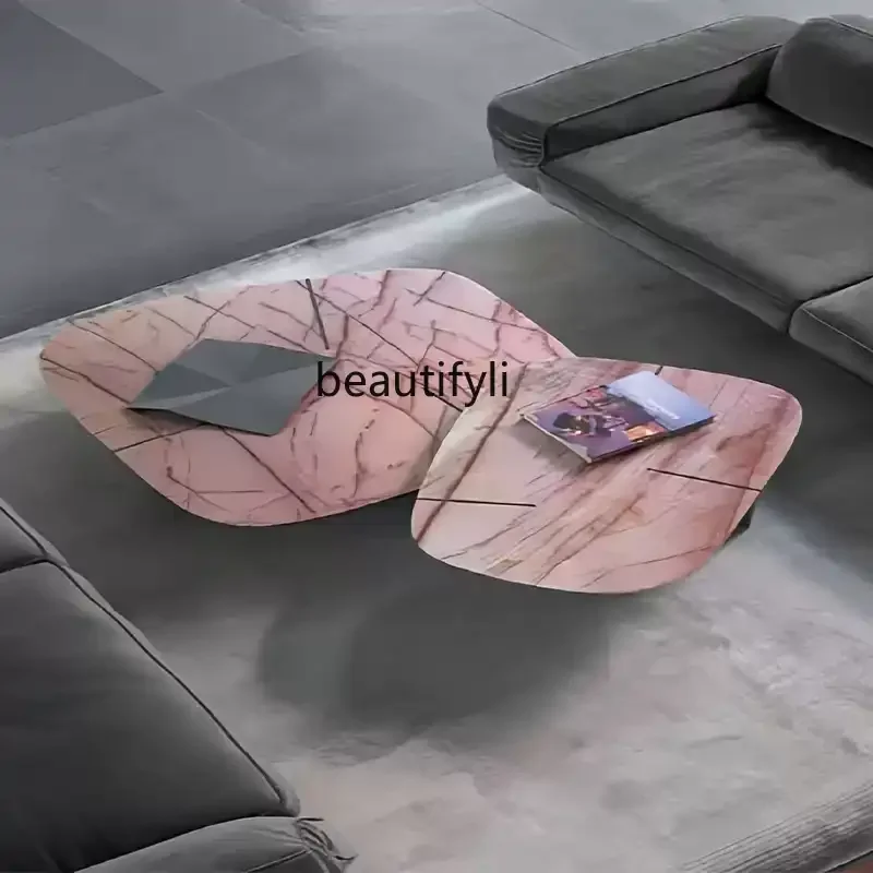 

Italian new creative high-end marble coffee table, simple and modern, living room, light luxury table