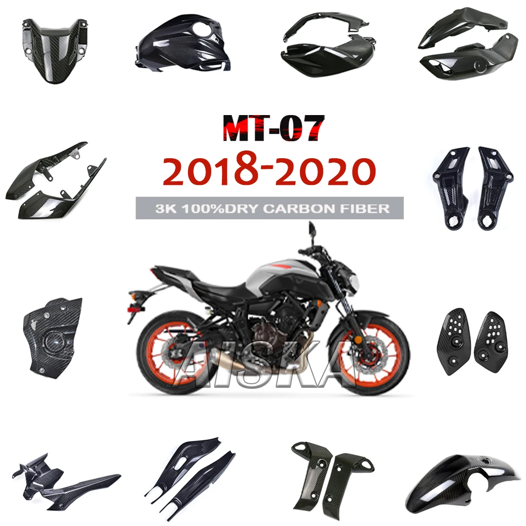 Für Yamaha MT07 FZ07 2018 2019 2020 Kotflügel Rahmenabdeckung Kraftstofftank Seitenverkleidung Heckverkleidung Kit 3K 100% Kohlefaser Motorrad