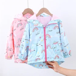 2 4 6 8 10 Years Kids Jacket New Fashion Spring Autumn Plus Velvet Windbreaker Coat For Girls Hooded Outerwear Children Clothing