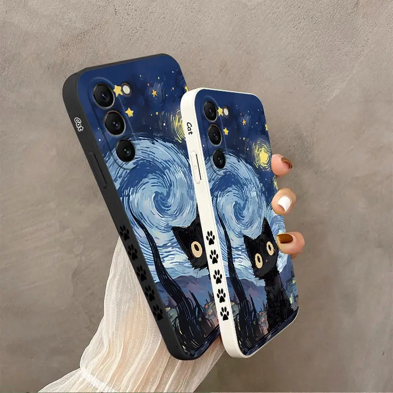 S23 Starry Cat Silicone Phone Case For Samsung S20FE S23 S23Plus S23Ultra S23FE S24Plus S22Ultra S21FE S20 S22 S21 Cover