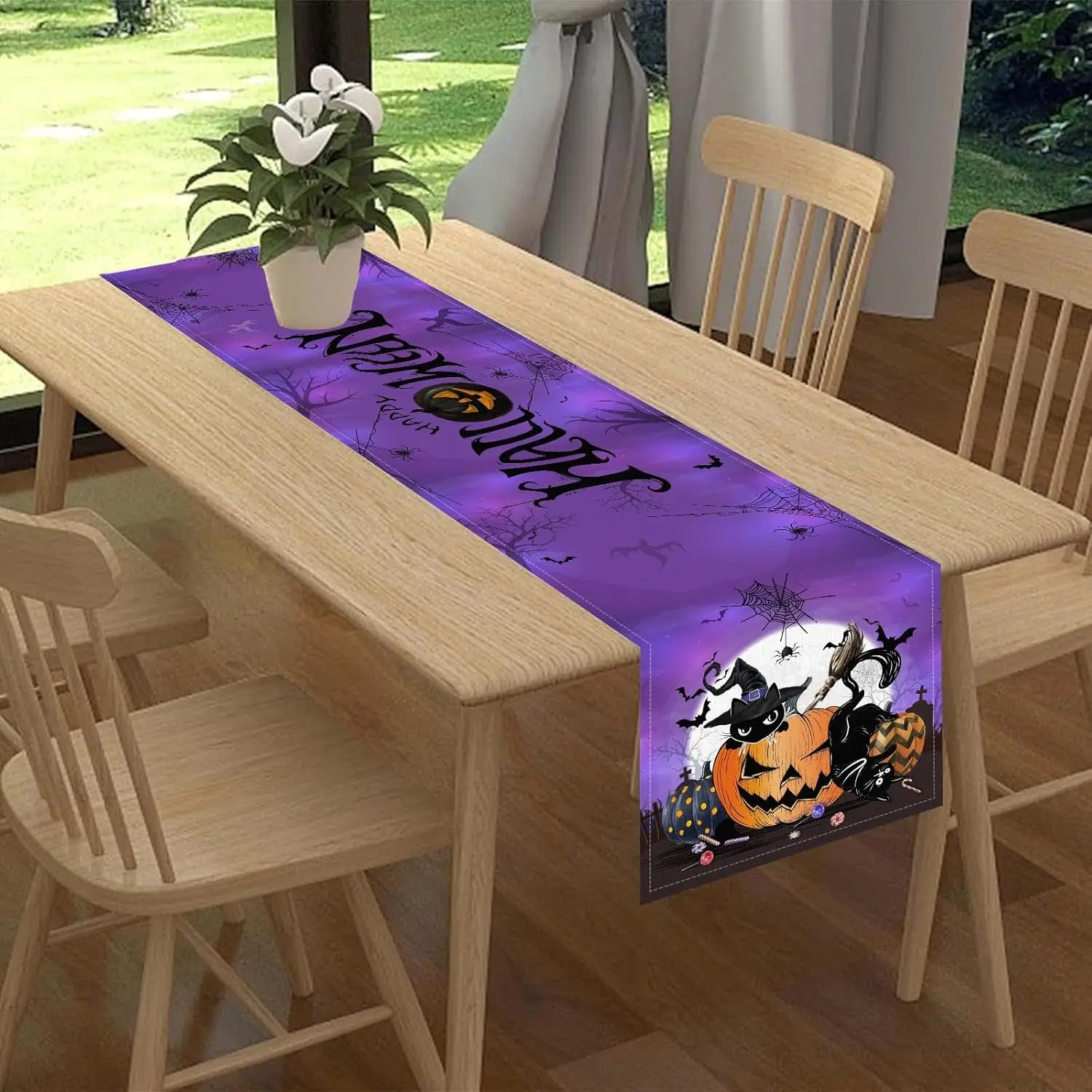 Halloween Spooky Witchy Pumpkin Spider Web Table Runner Party Decor Reusable Kitchen Dining Table Runner Halloween Decorations