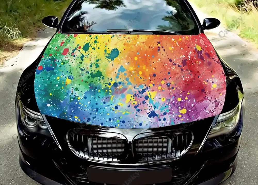 Random Rainbow Splats Car Hood Decal Stickers Wrap Vinyl Film Engine Cover Decals Sticker Car Hood Protective Film