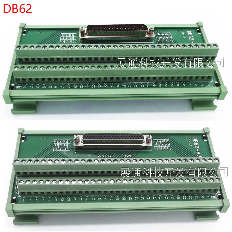 1PCS DB62 male/female socket to terminal block adapter pcb board D-SUB 62pin connector converter Din Rail Mounting