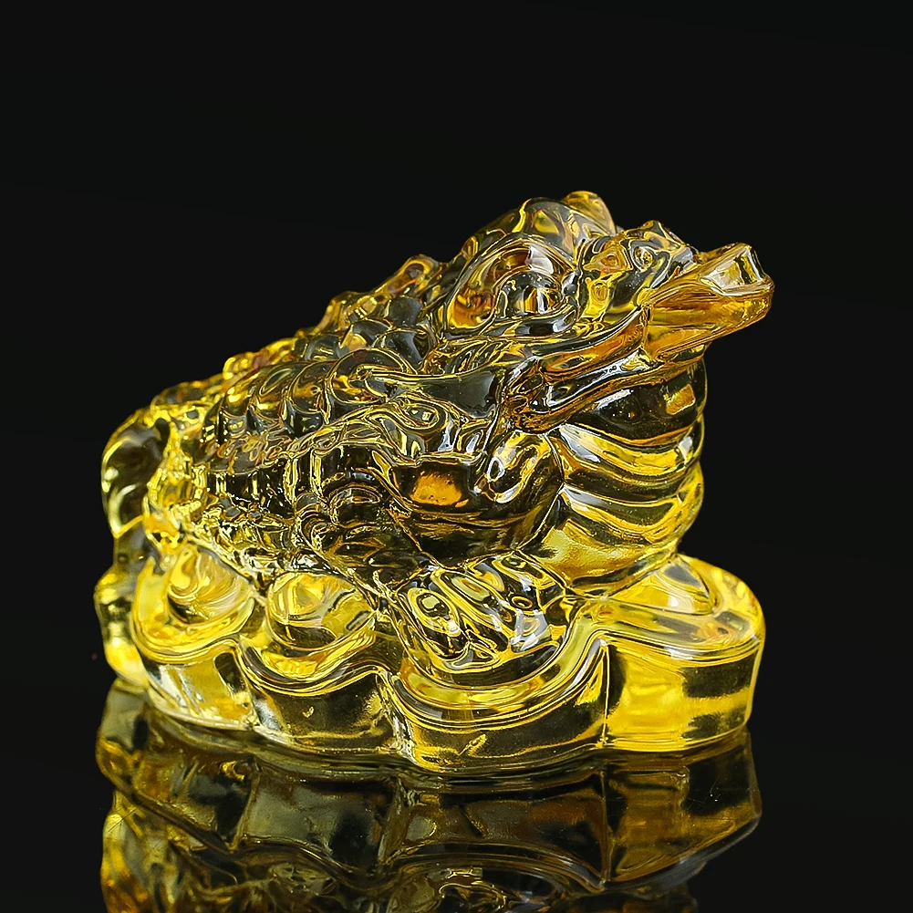 Money Toad Figurines Statue Feng Shui Crystal Glass Gold Toad Fortune Wealth Lucky Frog Miniatures Collectible Paperweight Decor