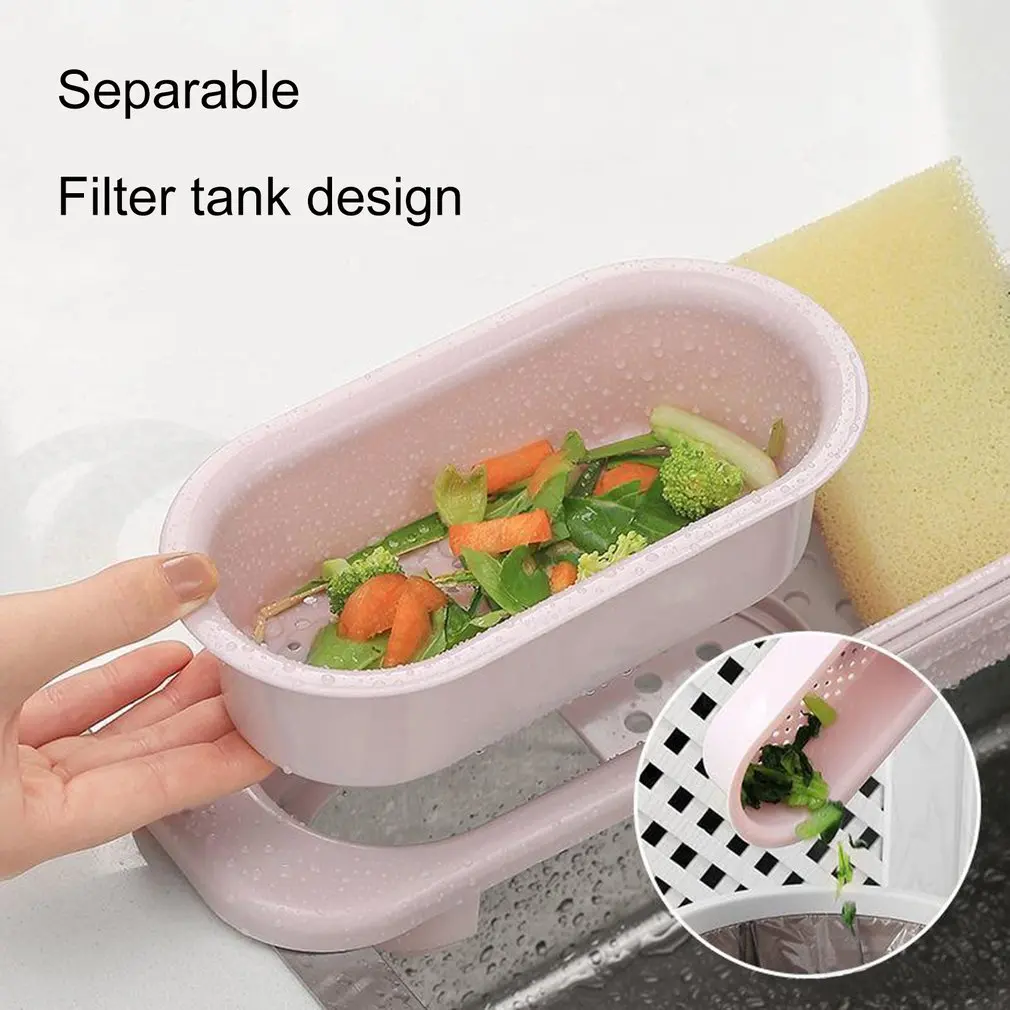 Kitchen Sink Rack Organizer Telescopic Drain Rack Dish Washing Filter Drain Storage Basket Adjustable Sponge Soap Hanging Holder