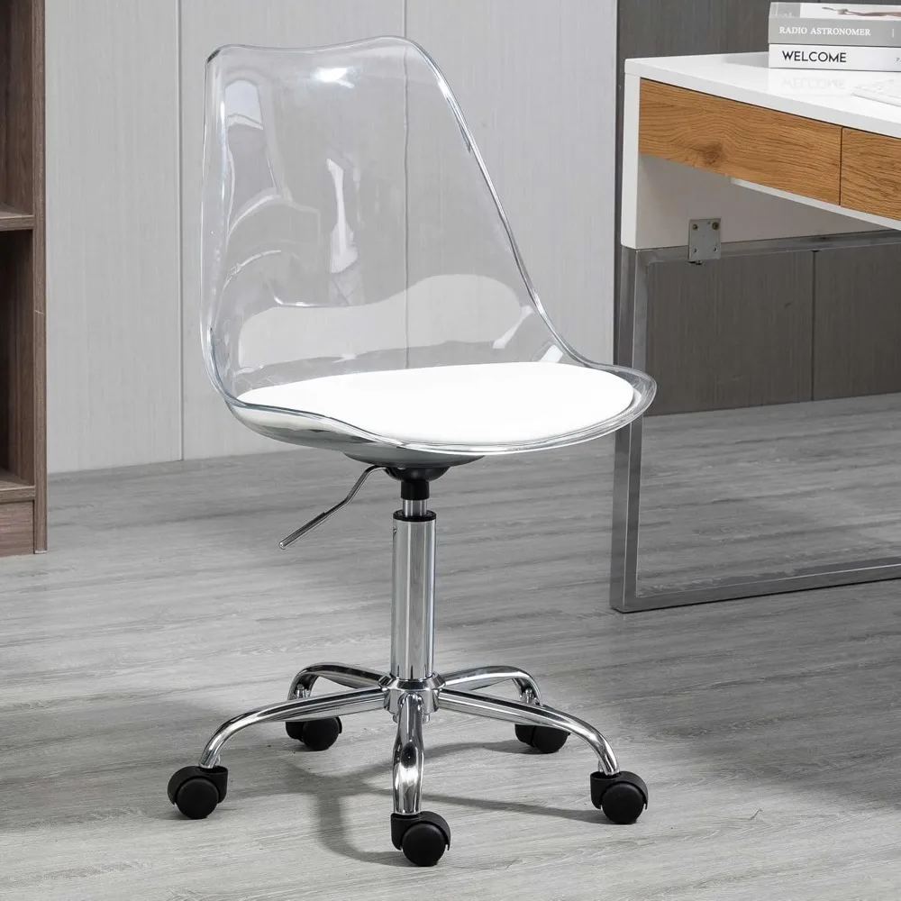 

Acrylic Clear Desk Chair, Modern Small Cute Armless Vanity Rolling Plastic Chair Home Office Lucite Ghost Chairs Cushion Padded
