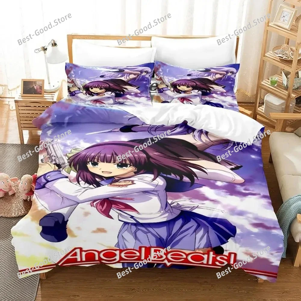 3D Print Anime Angel Beats Bedding Set Duvet Cover Bed Set Quilt Cover Pillowcase Comforter King Queen Size Boys Adult Bedding