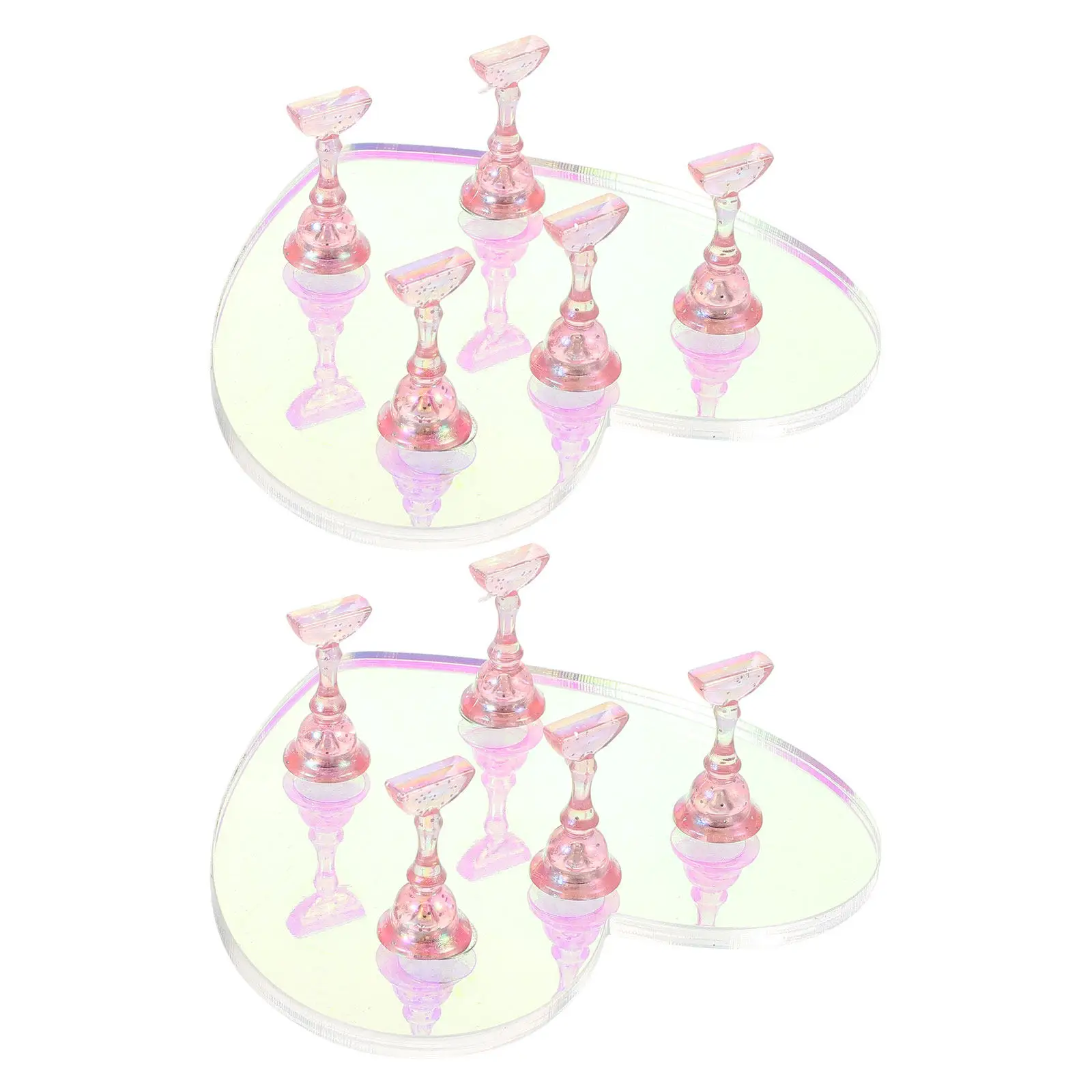 2Sets Realistic Nail Practice Stand Acrylic Display Tray with Stable Heart Base for Press on Nails Nail Art Training Teaching