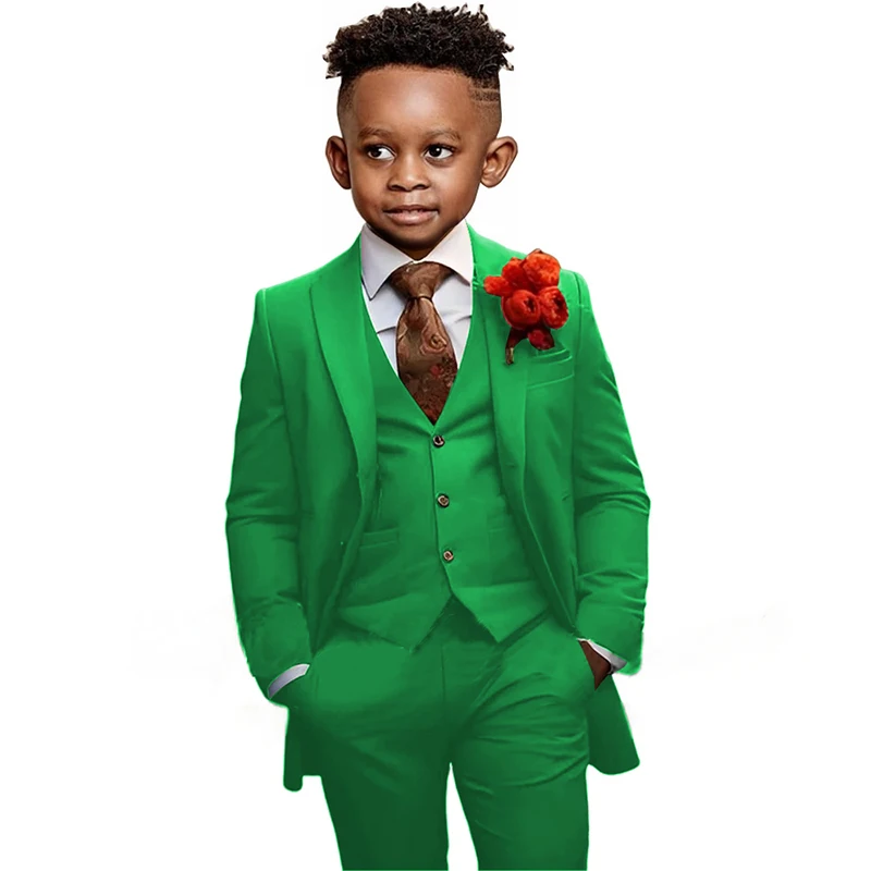 

Ярко-зеленый костюм-тройка для мальчиков с классическим лацканом и длинными рукавами, комплект костюма для празднования дня рождения
