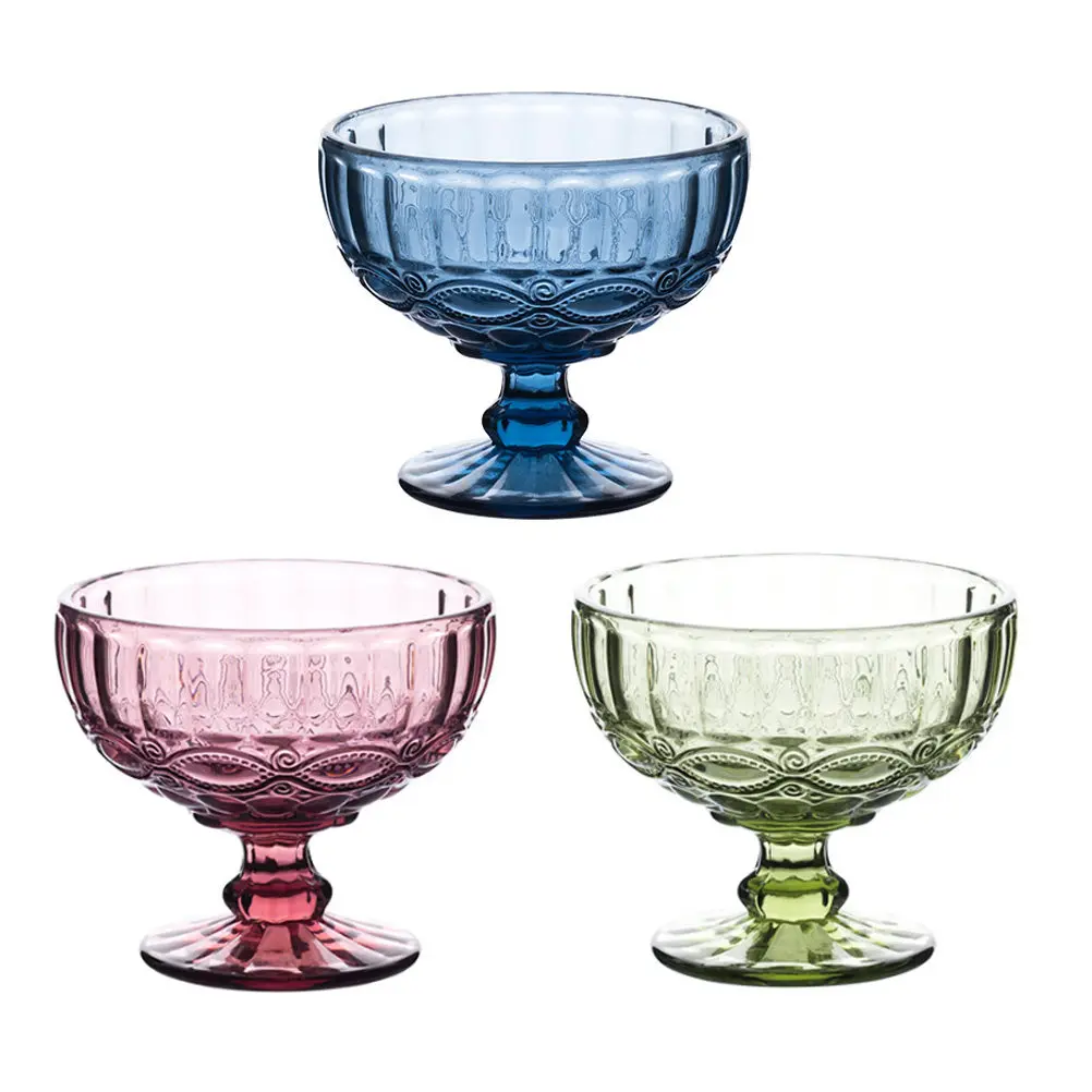 3Pcs Ice Cream Glass Bowls Thickened Transparent Dessert Bowls for Yogurt Pudding Fruit Salad Kitchen Household Tableware