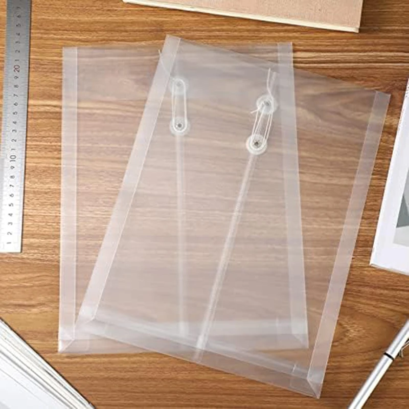 A4 Size Clear Plastic Envelopes With String Closure, Expandable Files Document Folder, File Bag For Office 24Pcs