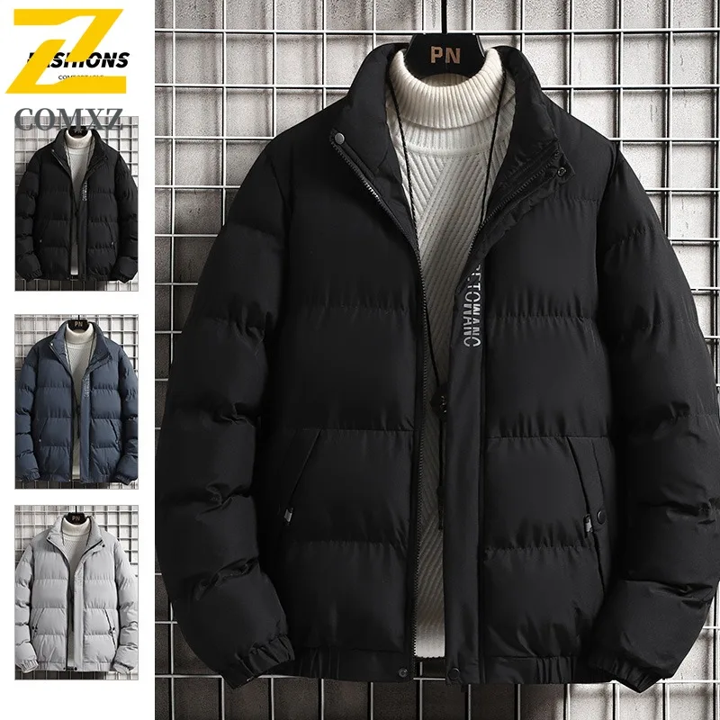 COMXZ Puffer Jacket Winter Stand Collar Cotton Men Thickened Thermal Windproof Outerwear Fashion Casual Cold Resistant Coat 2025