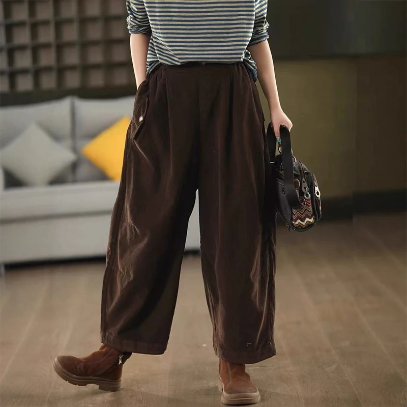 Mass Wass Japanische Mode Lose Streetwear Damen Klassische Cord Vintage Hosen Damen Fitness Punk Elastische Taille Hose