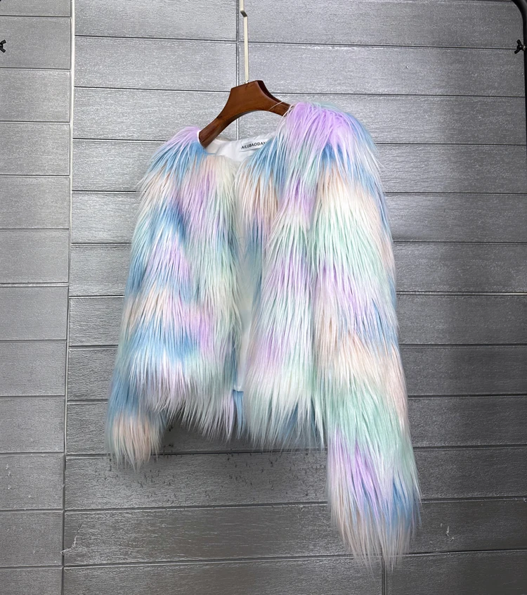 Original Design Colourful Faux Fur Coat Female Jacket Lady Shaggy Outerwear Women\'s Winter Coats Factory Direct Sales Promotion