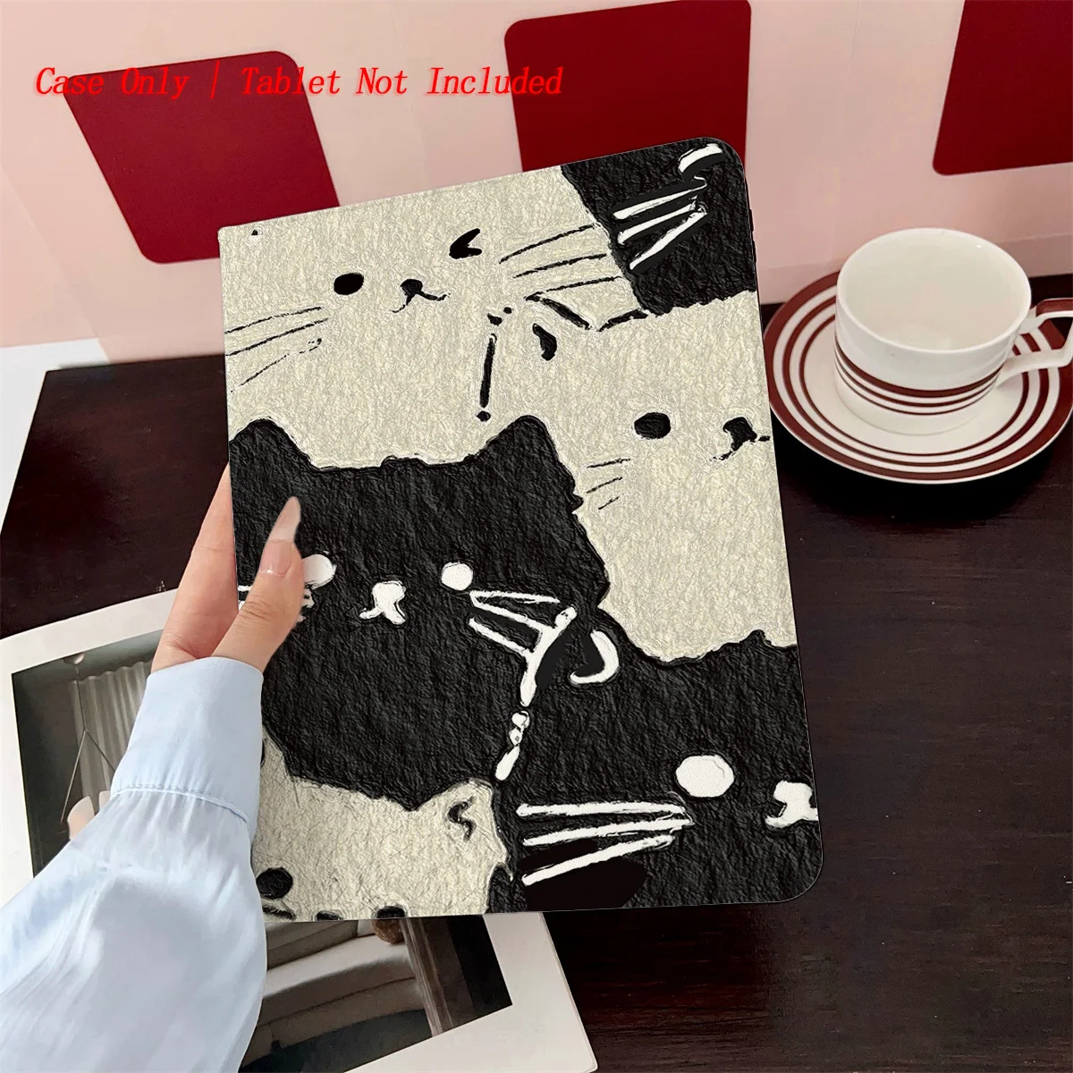 Playful B&W Cat Design iPad Case for Air 5 10.9 Mini 7 8.3 11th Gen 10.2 Anti-Scratch Auto Wake/Sleep