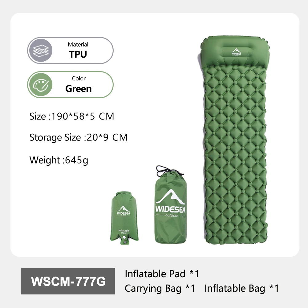 Colchoneta Inflable para Camping Widesea, Colchón de Aire para Exteriores, Muebles de Camping, Cama Ultraligera, Cojín, Almohada para Senderismo y Trekking