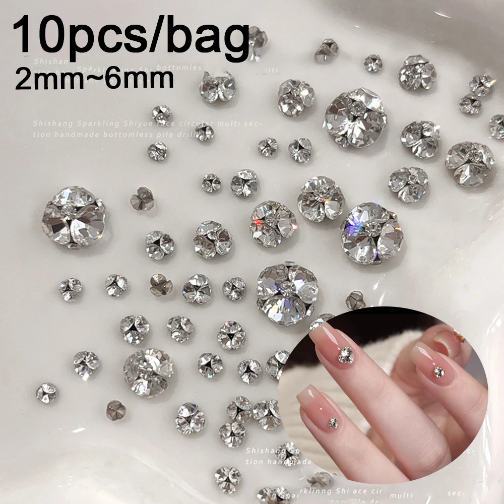 10 Stück 2–6 mm weiße, klare, glitzernde Bohrer, durchscheinende Flordiamanten, Nagelkunst, Strasssteine, Schmuck, Dekorationen, Maniküre, DIY-Zubehör #