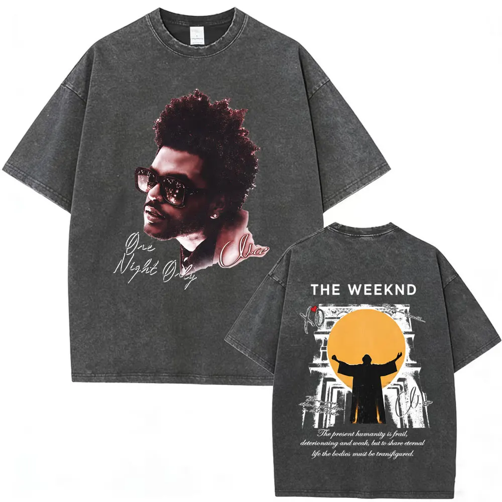 

Rapper The Weeknd XO Tour 2026 Vintage Washed T Shirt Men Women Hip Hop Fashion Pop Music Short Sleeve T-shirt Men's Streetwear