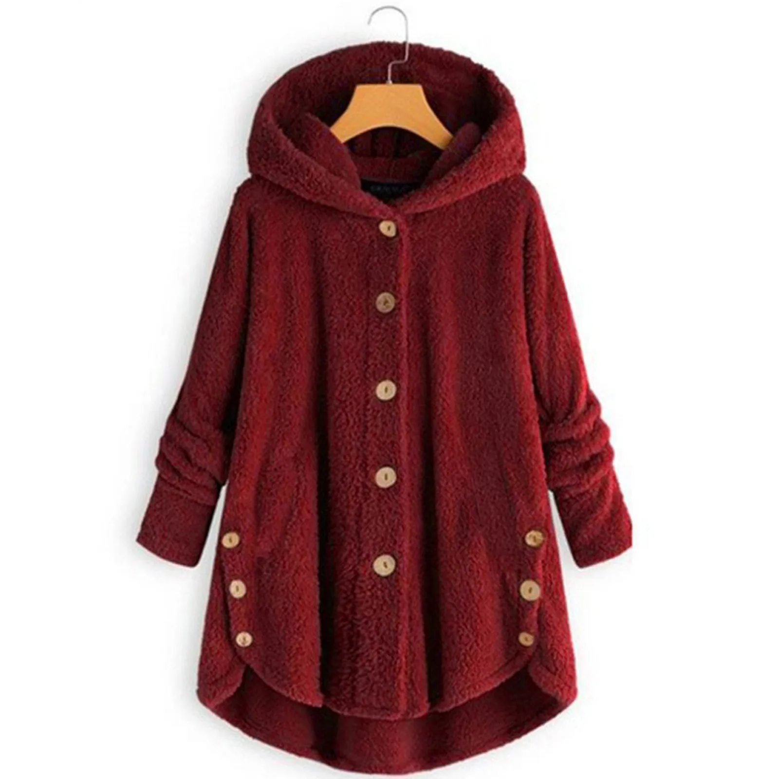 Solid Color Fleece Hoodies Sweatshirts 2024 Button Long Sleeve Single Breasted Loose Jacket Irregularity Hem Women Outwears Coat