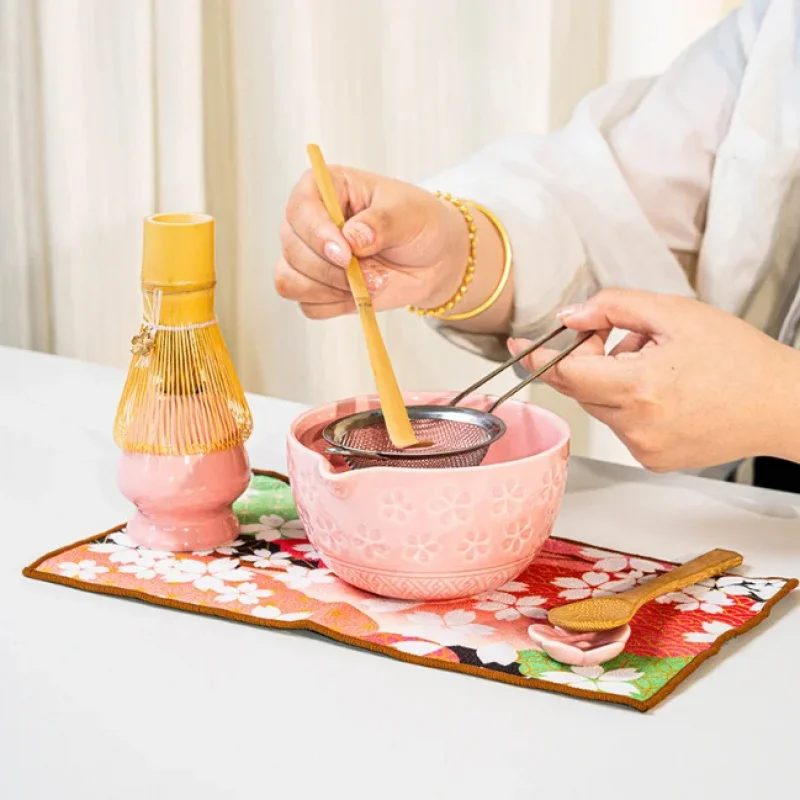 custom.High End Japanese Cherry Blossom Matcha Tea Set Ceramic Matcha Bowl and Chasen Holder Whisk With Color Box