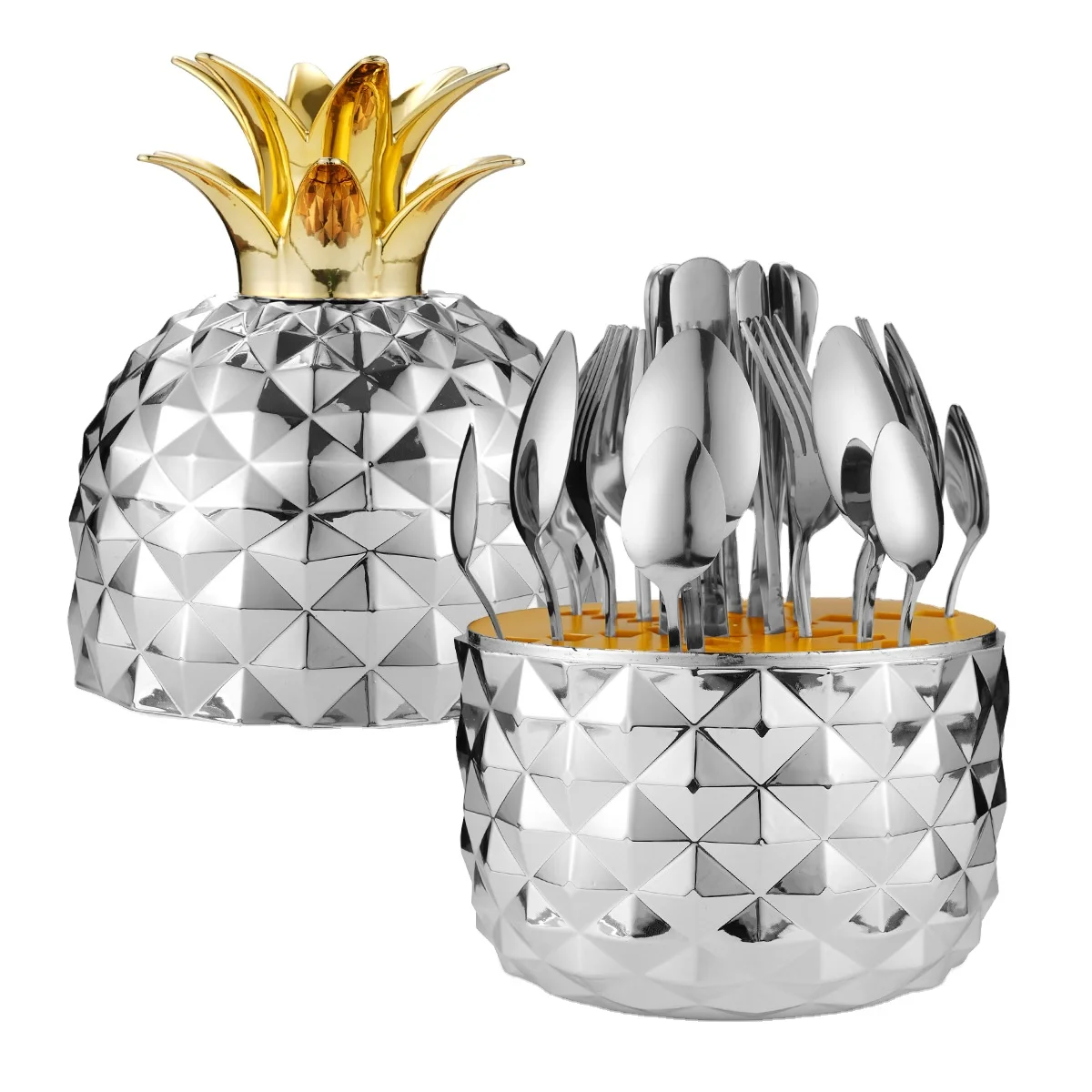 

Knife Fork and Spoon Set Pineapple Shaped ABS Shell Stainless Steel Tableware 24 Sets
