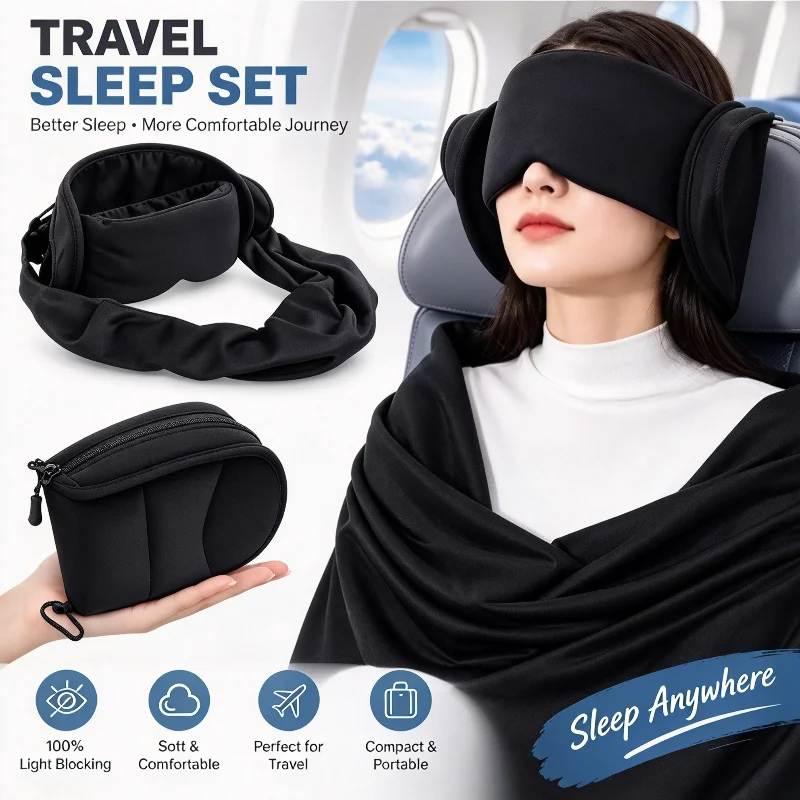 3 In 1 Travel Pillow Adjustable Eye Mask Memory Foam Body Sling Neck Support Portable Foldable Comfortable Blackout Sleep Office