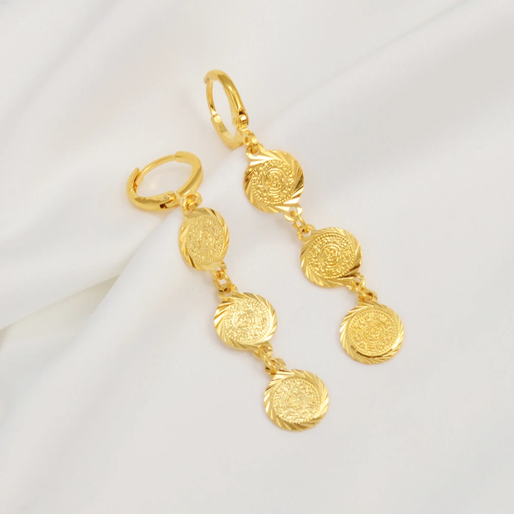 Anniyo Arab Ancient Coins Gold Plated Metal Earrings For Women Mama,African Middle Eastern Bride Wedding Dowry