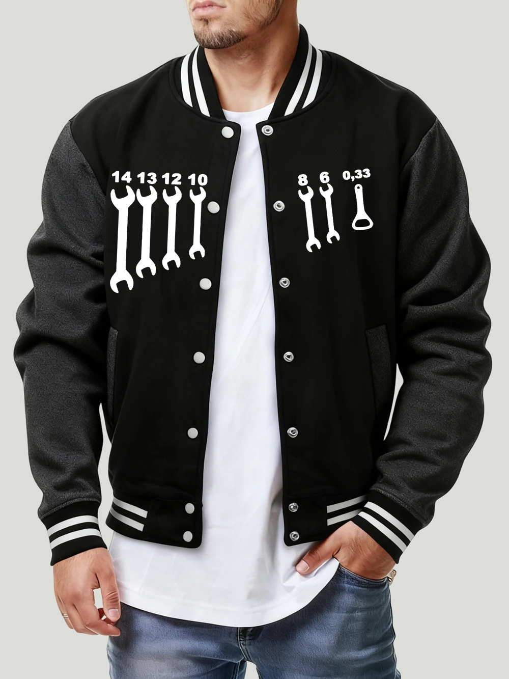 

Wrench Set Pattern Printing Coats Mens Winter Comfortable Baseball Jersey Basics Pocket Fleece Warm Jackets Loose Casual Clothes