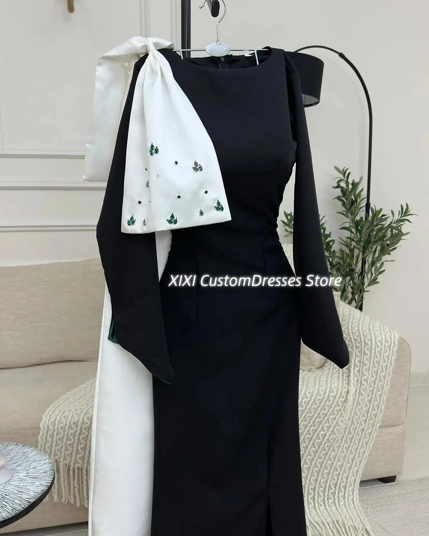 

Customized فساتين سهرة A-Line Scoop Neckline Wedding Party Dress Floor-Length Dress Women Elegant Luxury Beadings Zipper Up Duba