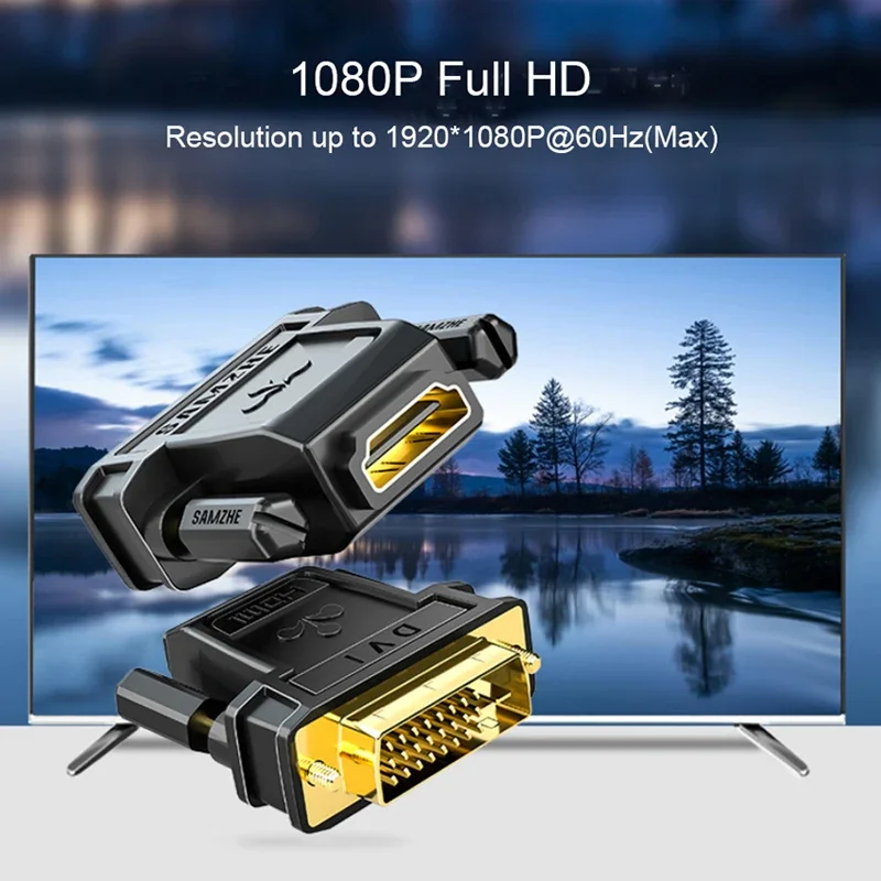 SAMZHE DVI 24+1 to HDMI Adapter HDMI Male to DVI Female Converter 1080P Support for Computer to Display Screen 1Pcs