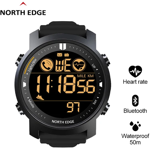 Reloj inteligente NORTH EDGE para hombre, Monitor de ritmo cardíaco, resistente al agua, 50M, natación, correr, deportes, podómetro, cronómetro, reloj inteligente Android IOS