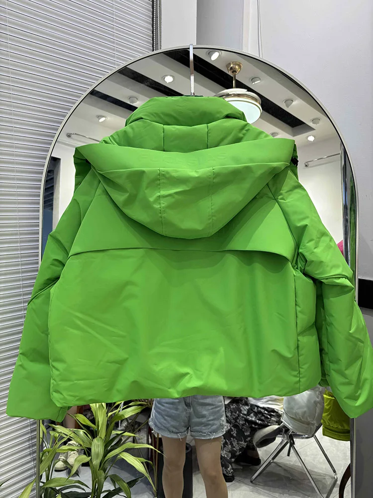 キャンディーカラーのゆったりとした暖かい防風服、厚手のパファーコート、レディースフード付きパーカー、冬用90%ホワイトダックダウンジャケット