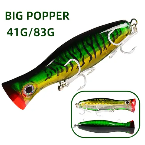 1pc 41G/83G 자이언트 포퍼 워블러 탑워터 트롤링 인공 플라스틱 하드 미끼 큰 물고기를 잡기 위한 내구성 낚시 미끼