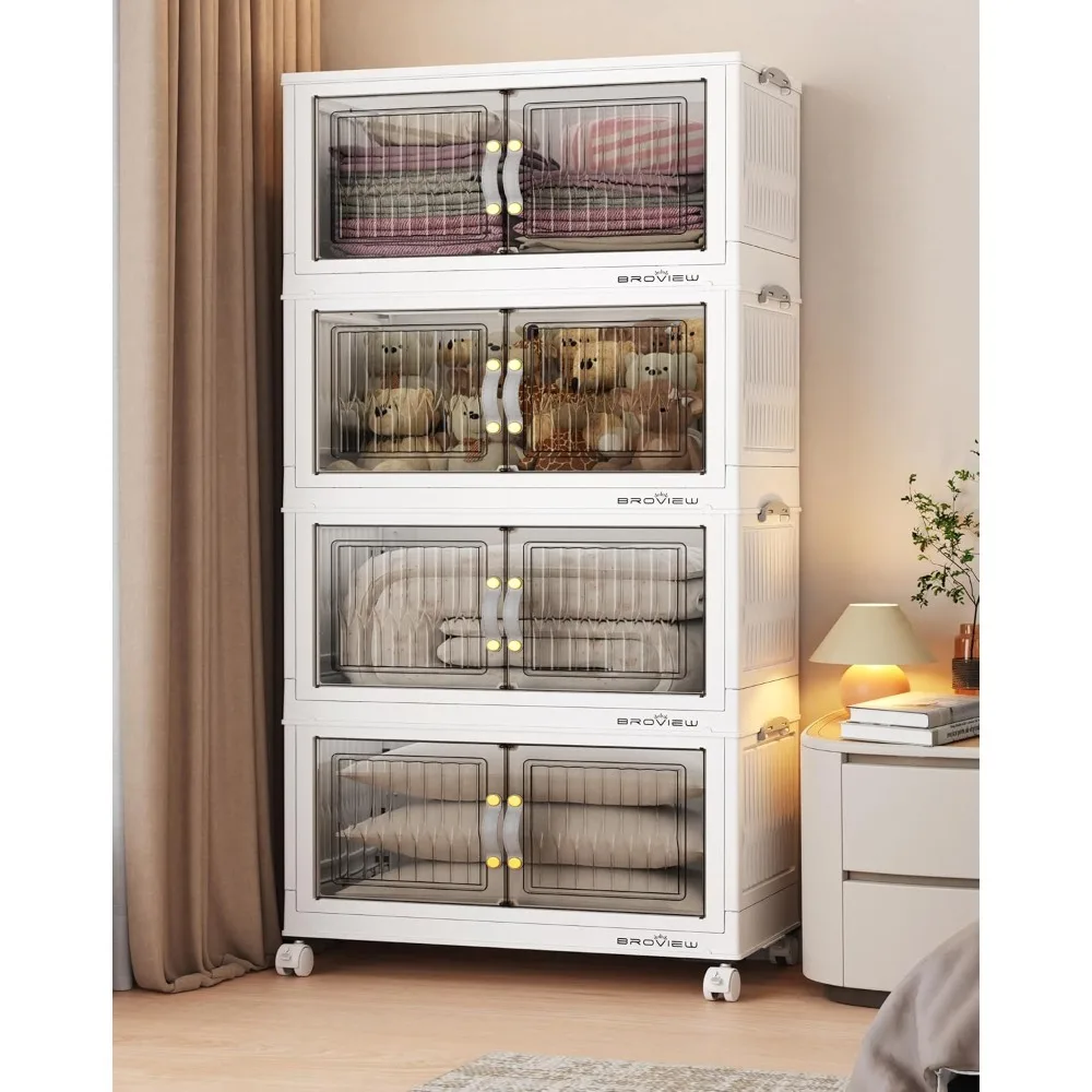 

240Qt Stackable Storage Bins with Lid, Closet Organizer and Storage Drawer, Collapsible Storage Box with Wheels