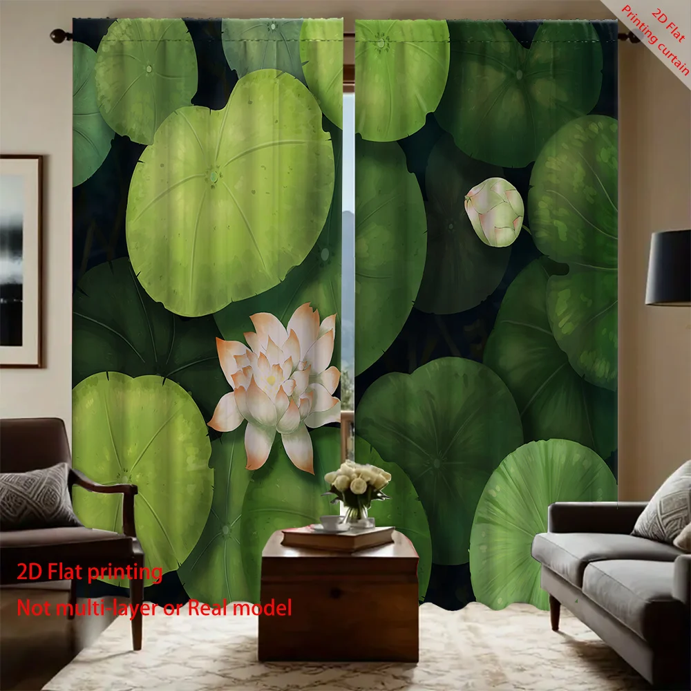 Lotus leaf printed curtains, used for office, bedroom, living room, balcony windows, home decoration sunshade curtains