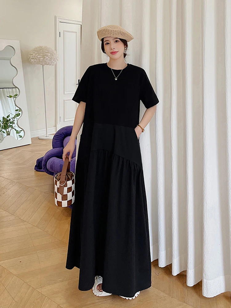 NYFS-فستان نسائي كوري مرقع ، فساتين طويلة ، مقاس كبير ، فضفاض ، أكمام قصيرة ، واقي شمسي إضافي ، Elbise ، صيف ، جديد ، ـــ #5