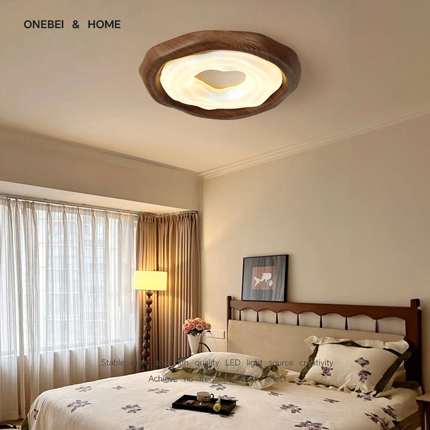 ONEBEI Middle Ancient Style Walnut Color Cookie Ceiling Light Bedroom Dining Room Children's Ceiling