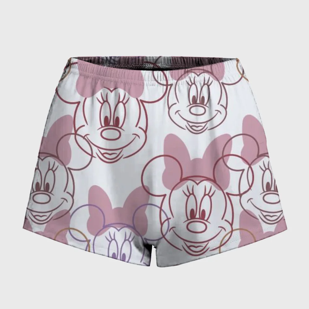 Damskie krótkie legginsy sportowe z nadrukiem Disneya Myszka Miki i Minnie, elastyczne, miękkie, cienkie, do noszenia na co dzień. ﻿