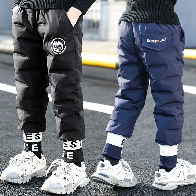 Warm Thicken Boys Girls Down Pants Winter Children High Quality Trousers Teens Boy Girl Down Trousers Kids Ski Down Padded Pants