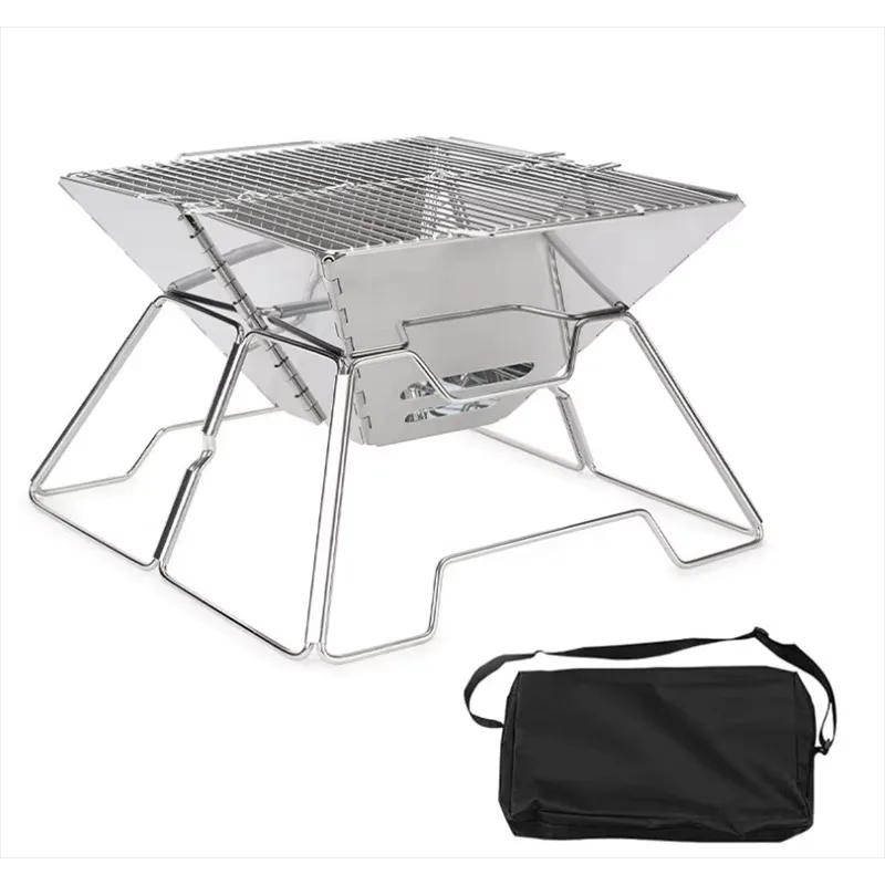 

Outdoor camping wood stove stainless steel fire pit foldable portable campfire picnic barbecue grill